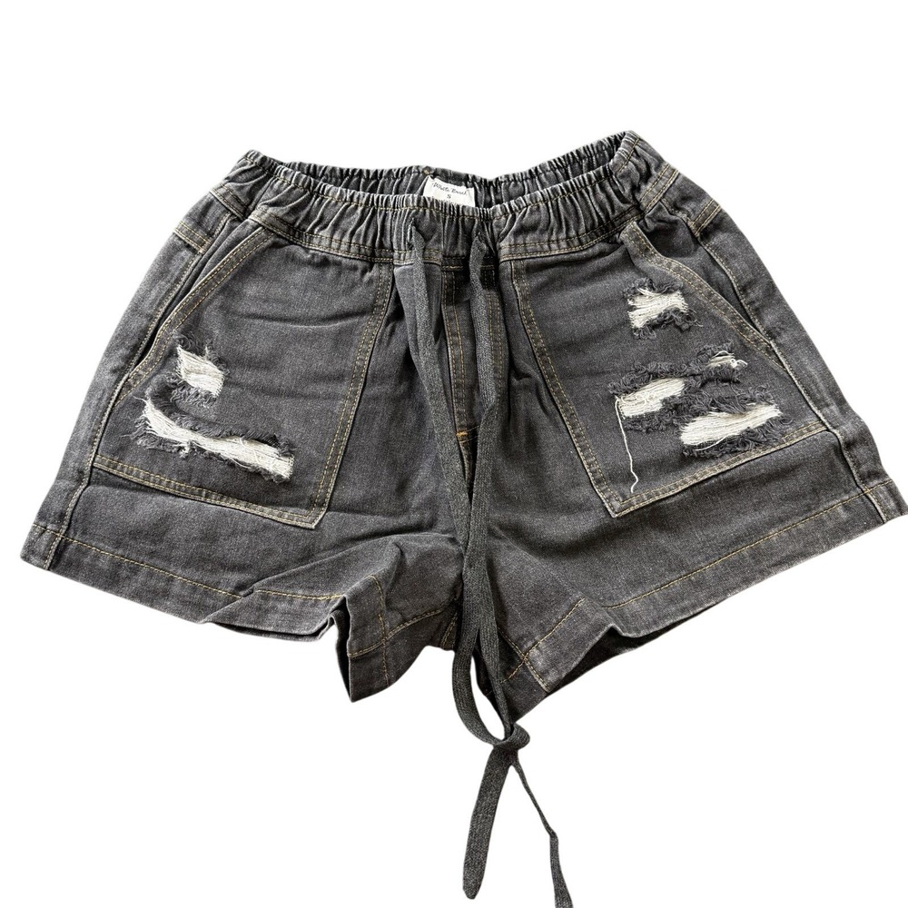 Women's Mid-High Rise Distressed Jean Shorts Black Size Small